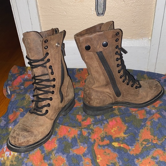 Double H Brown Rugged Leather Motorcycle Boots Side Zip Size 8.5 - Picture 2 of 6